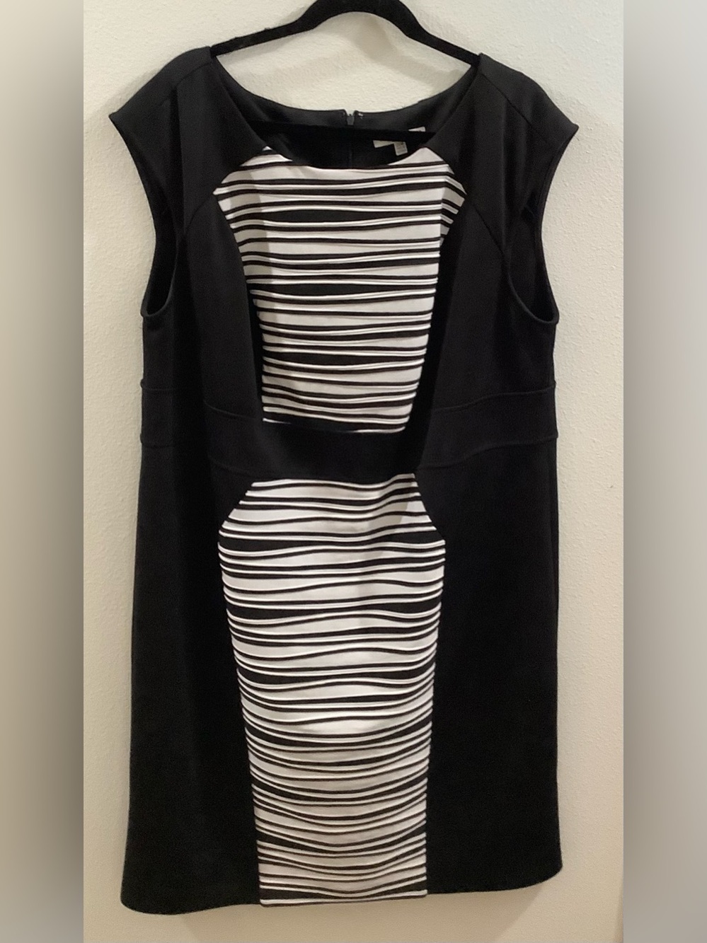 Black and White Sleeveless Dress with Striped Panel